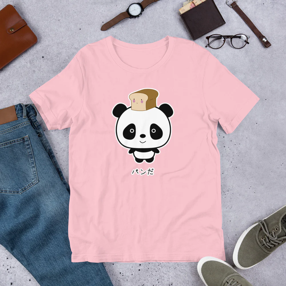 Cute and Kawaii Panda with Bread Pan Da! in Japanese Oyaji Gyagu Short-Sleeve Unisex T-Shirt - Image 10