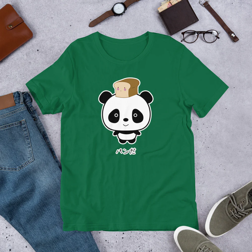 Cute and Kawaii Panda with Bread Pan Da! in Japanese Oyaji Gyagu Short-Sleeve Unisex T-Shirt - Image 3