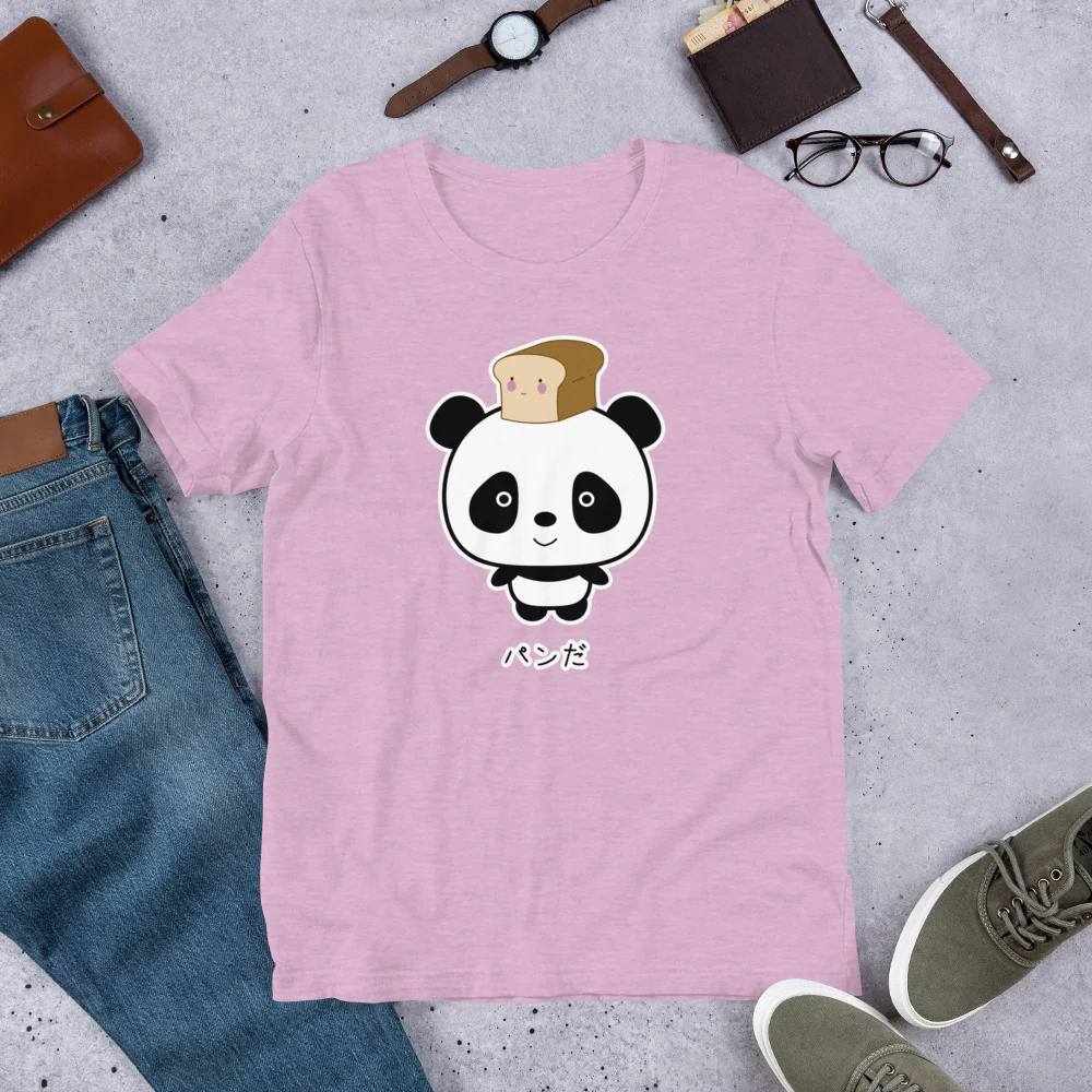 Cute and Kawaii Panda with Bread Pan Da! in Japanese Oyaji Gyagu Short-Sleeve Unisex T-Shirt - Image 8