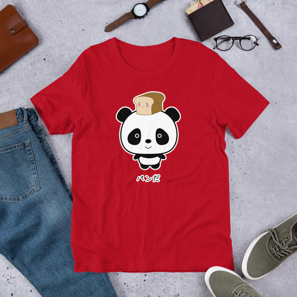 Cute and Kawaii Panda with Bread Pan Da! in Japanese Oyaji Gyagu Short-Sleeve Unisex T-Shirt - Image 9
